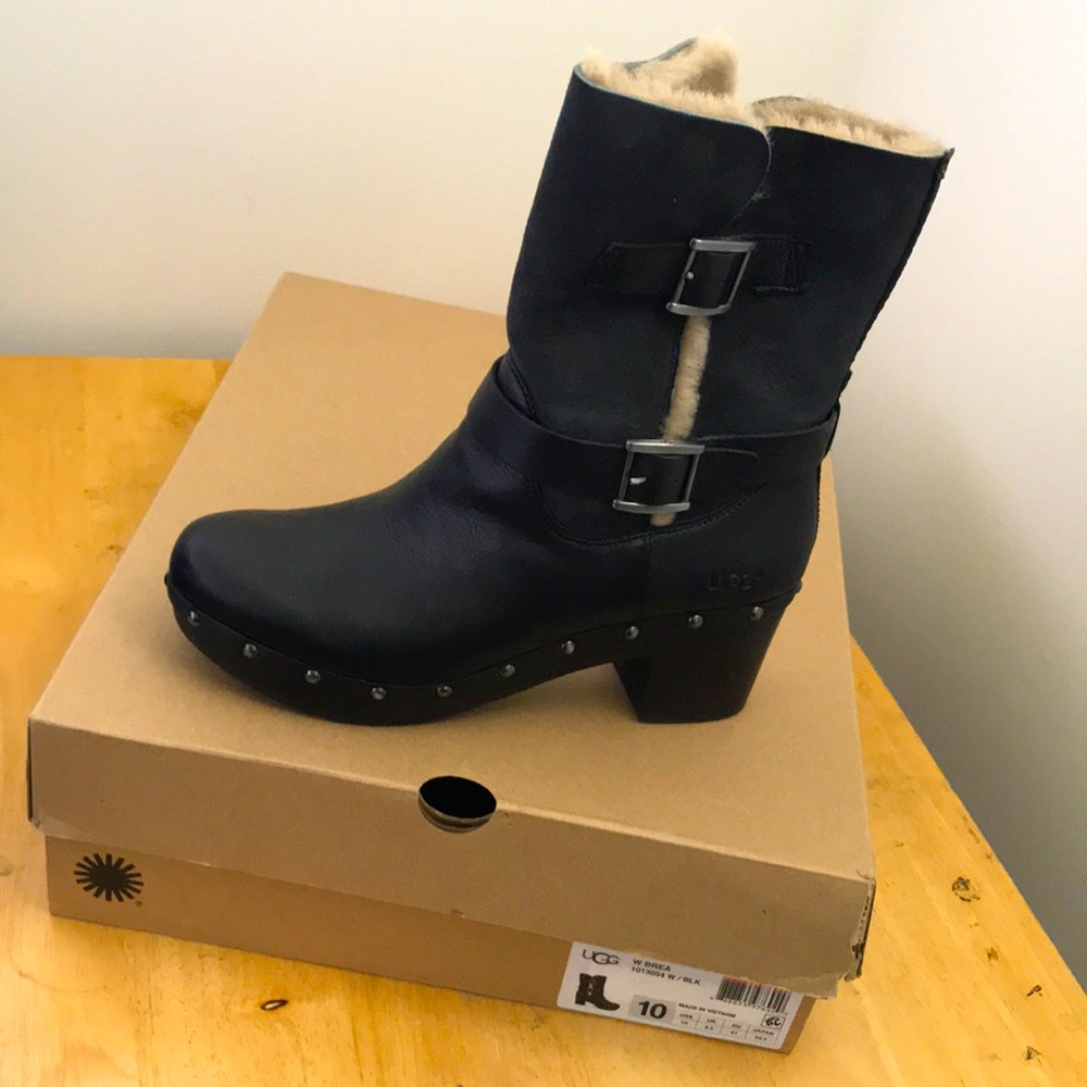 Uggs Brea Black leather and suede boots, new in the box, size 10